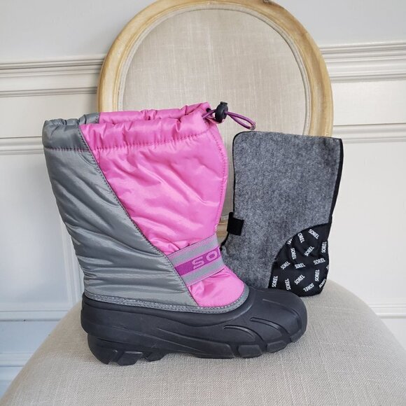 NEW SOREL Big Girl Sz 6 Pink Grey Cub Waterproof Insulated Duck Snow Winter Boot - Picture 5 of 14